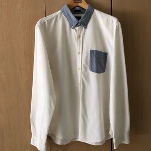 J. Crew Oxford Men's White Denim Button Down Shirt Size XL